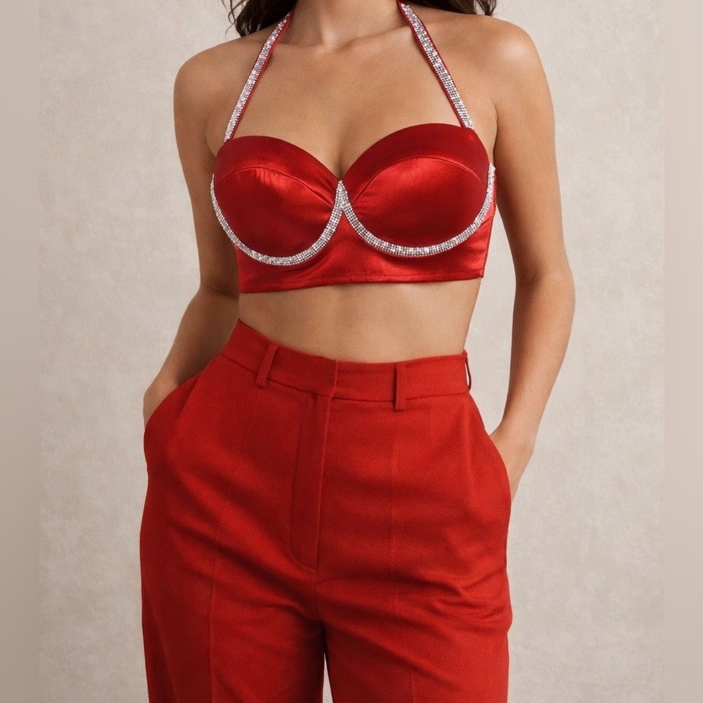 Hearts Rob Red Rhinestone Bedazzled Bralette NWOT Size S